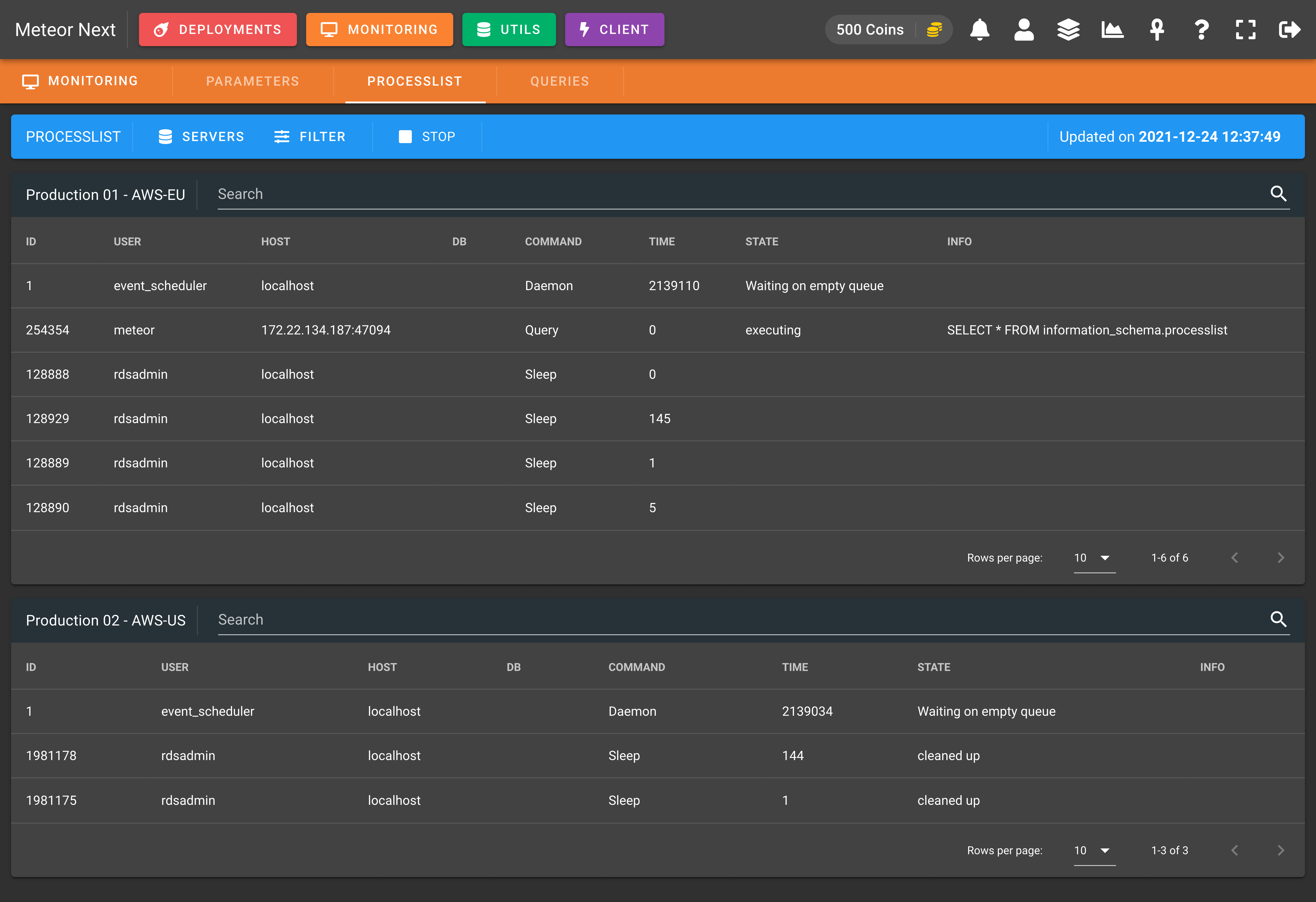 Monitoring processlist