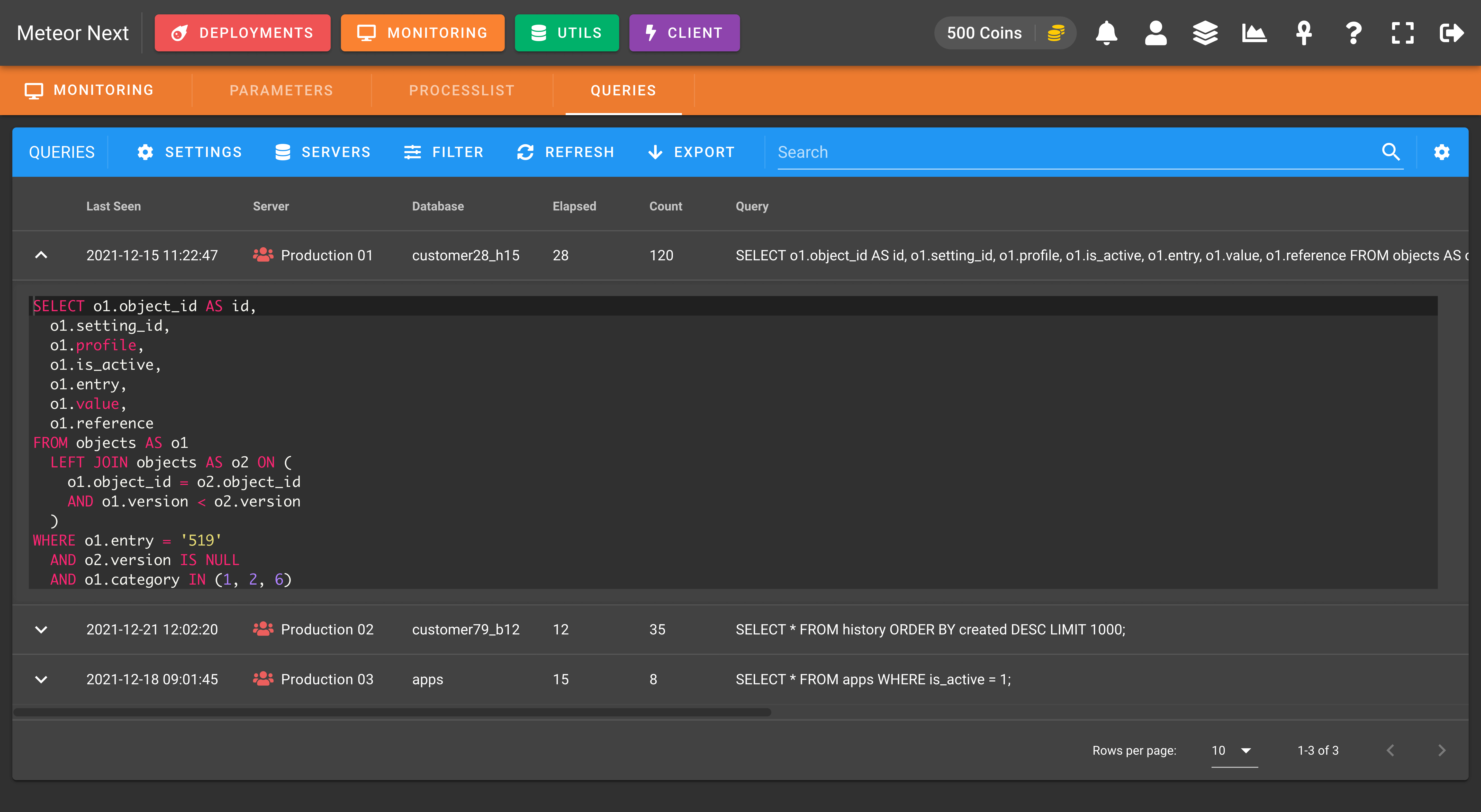 Monitoring queries